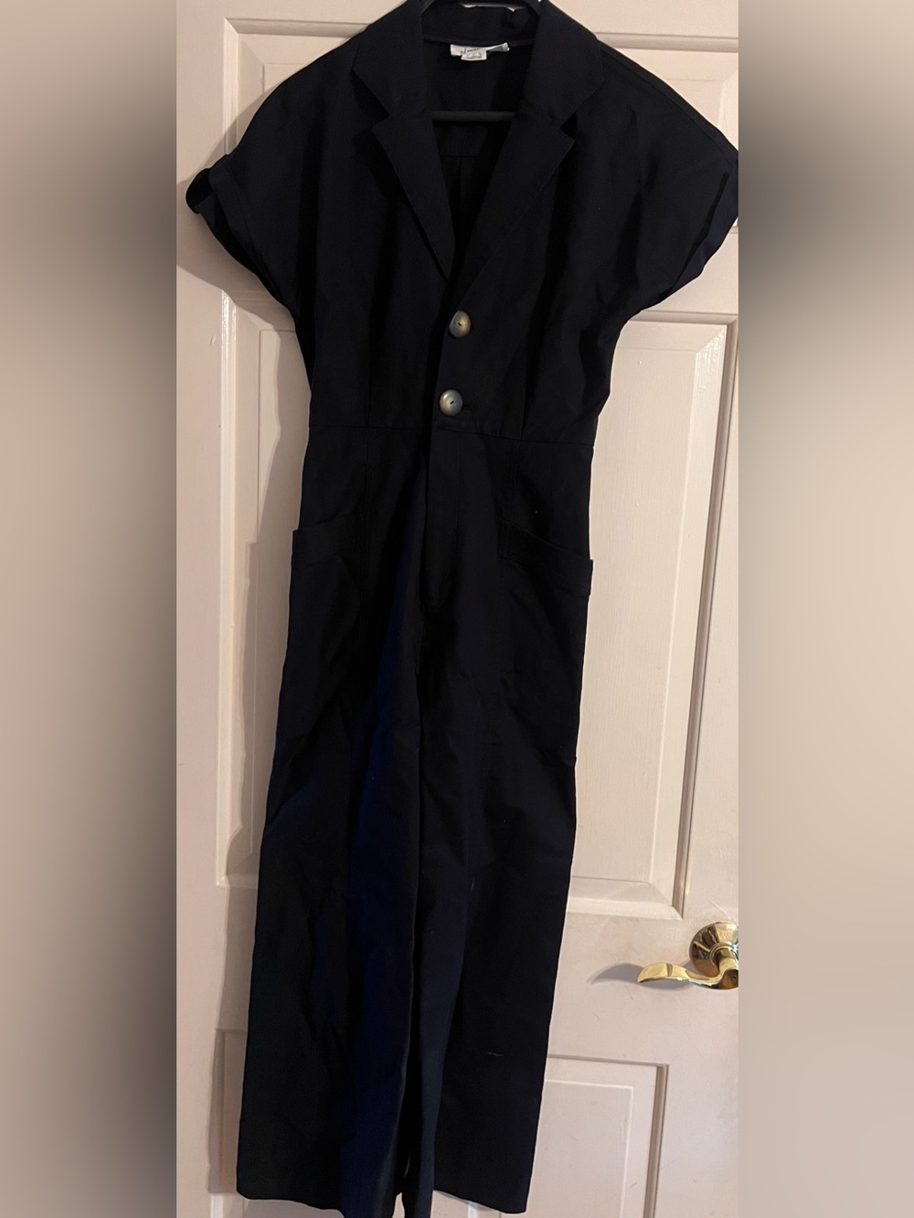 Anthropologie Black Short-Sleeve Wide-Leg Jumpsuit culotte flare minimalist 0